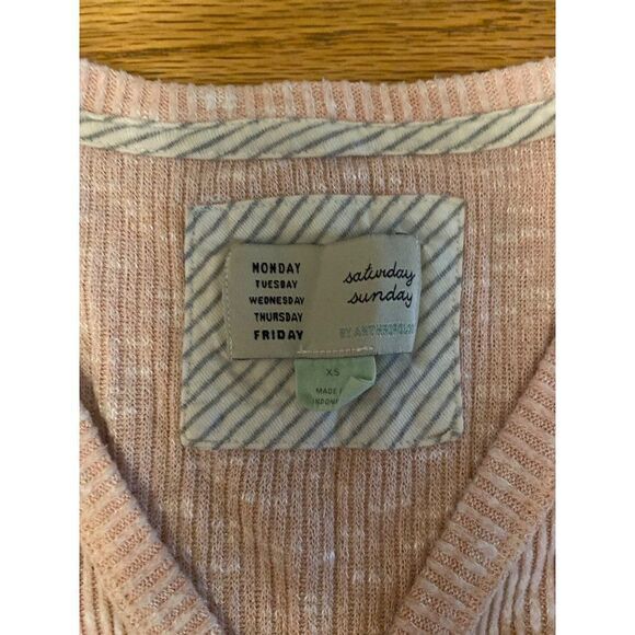 Saturday Sunday Anthropologie women's pale pink ribbed v-neck wrapped sweater XS - Picture 3 of 7